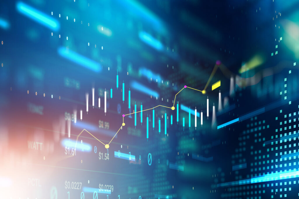 Graphic image of a financial analysis environment, showing different currencies and exchange rates.
