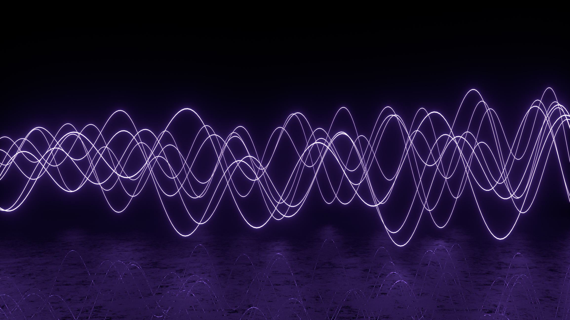 3D rendering of neon lights and wavy lines. Abstract dirty background.