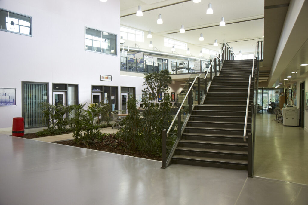 An image of a foyer with stairs in Leigh Academy Longfield