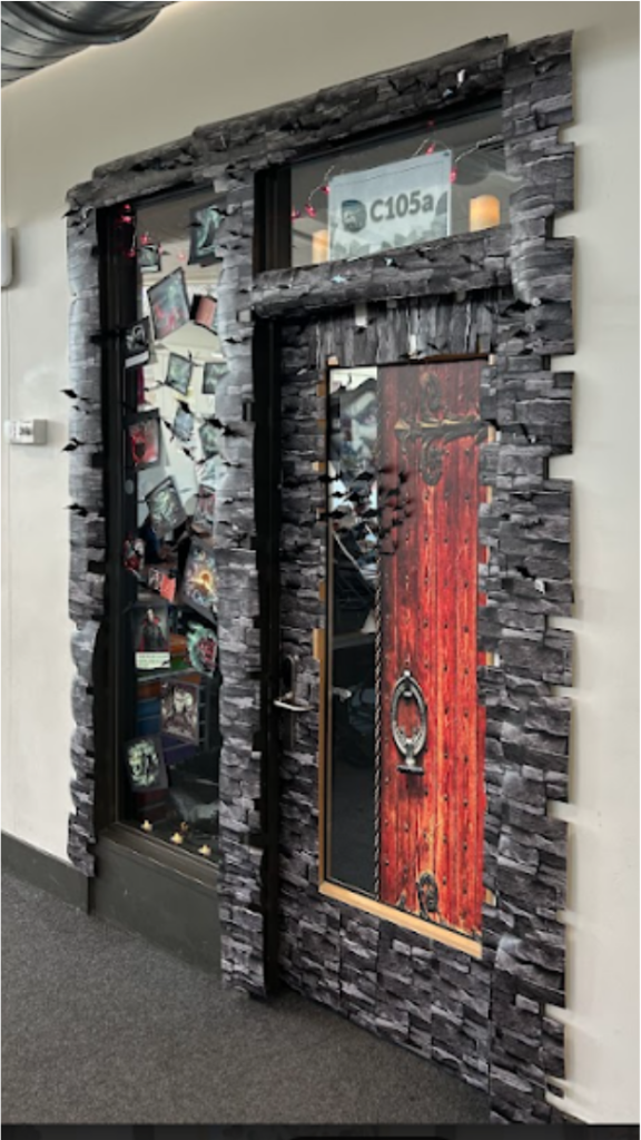Student decorated classroom door for World Book Day 2025