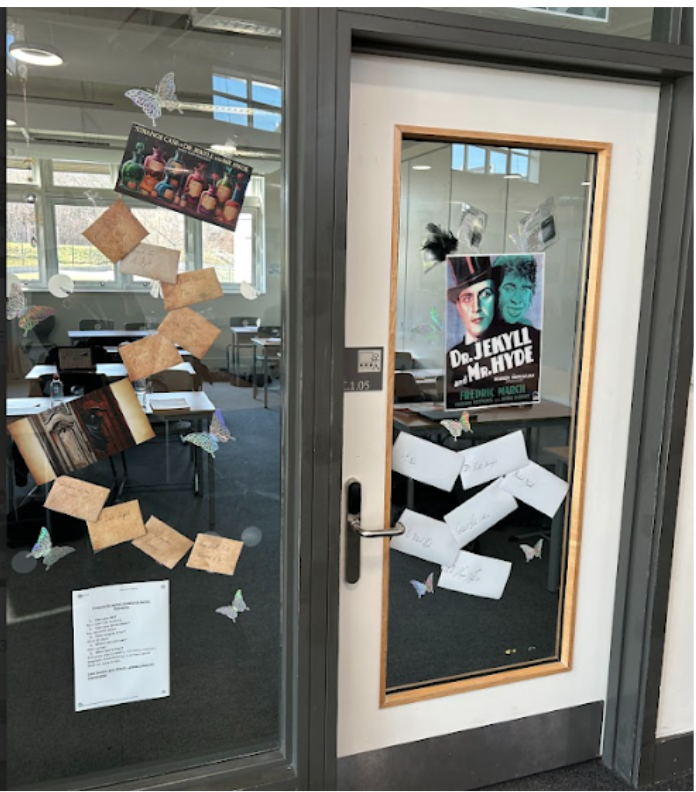 Student decorated classroom door for World Book Day 2025