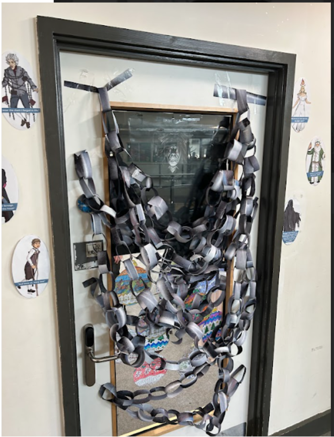 Student decorated classroom door for World Book Day 2025