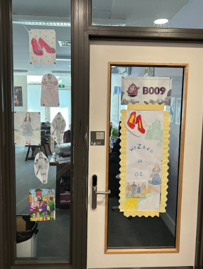Student decorated classroom door for World Book Day 2025