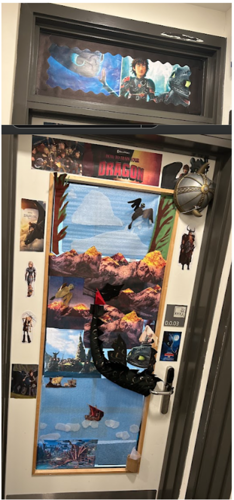 Student decorated classroom door for World Book Day 2025
