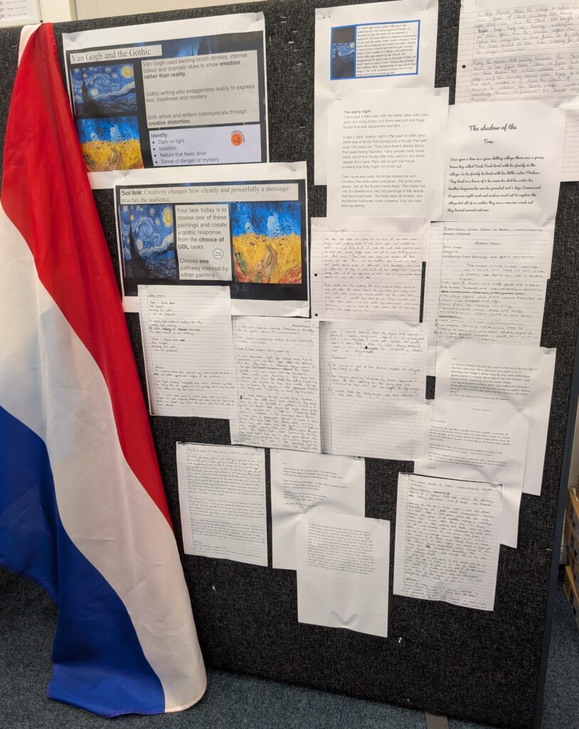 Blackboard full of letter with the netherland flag to the side